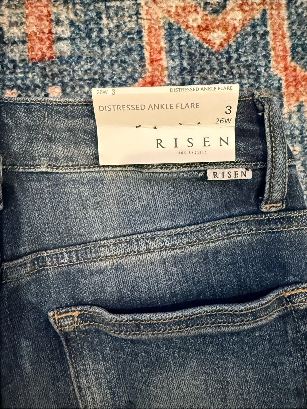 Women's Distressed Dark Blue Flare Jeans
